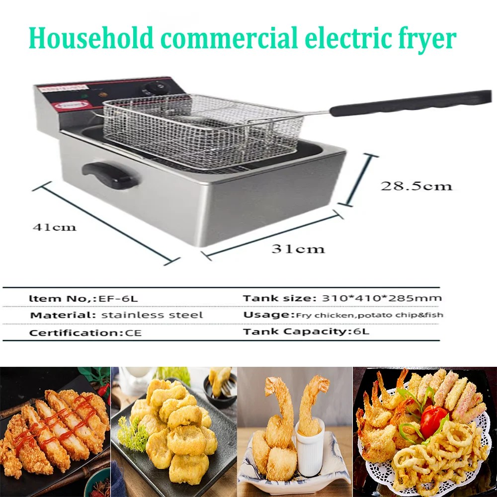 

6L commercial electric fryer, equipped with temperature control function, used for fried chicken and french fries and other food