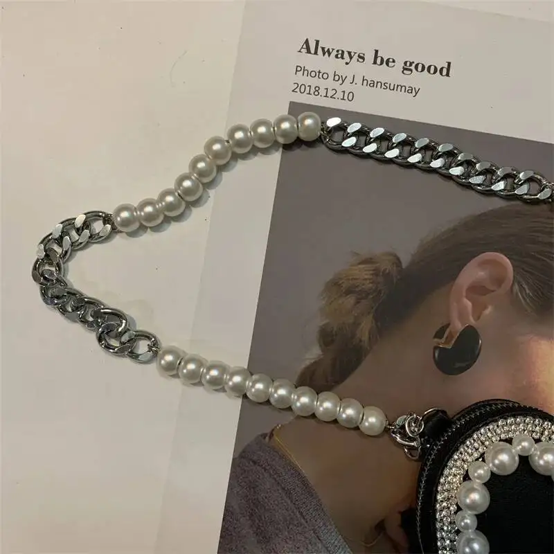 Y2k Aesthetic Sweet Pearl Chain Heart Handbags All Match Chic Fashion Mini Bags Korean Trendy Casual Design Waist Packs