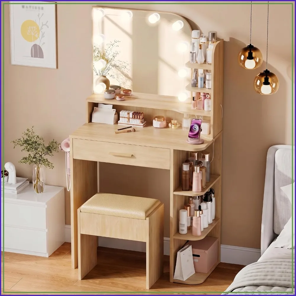 Small Vanity Desk with Mirror and Lights, 26.4