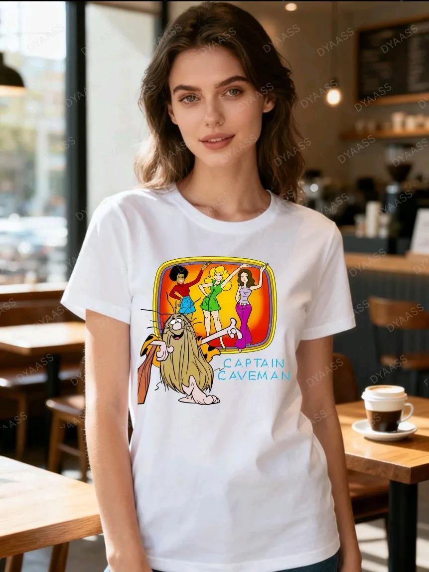 هانا باربيرا مضحك الكابتن الكهف رجل الكهف 1980s الكرتون المطبوعة أعلى الرجال والنساء قصيرة الأكمام