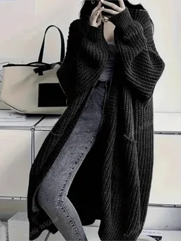 Casual Knit Cardigan Lady Fashion Solid Long Sleeve Loose Sweater Loose Tops For Women Holiday Streetwear Women's Clothing New 4