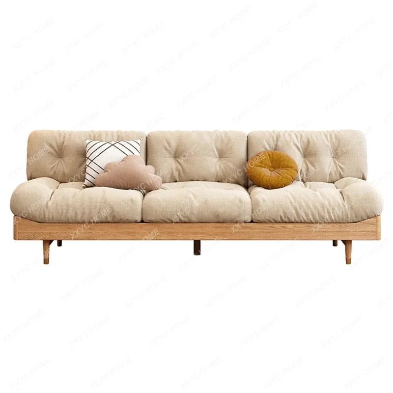 Modern Solid Wood Cloud Sofa Cream Style Living Room Small Apartment Oak Straight Row Fabric Sofa Combination sofa bed