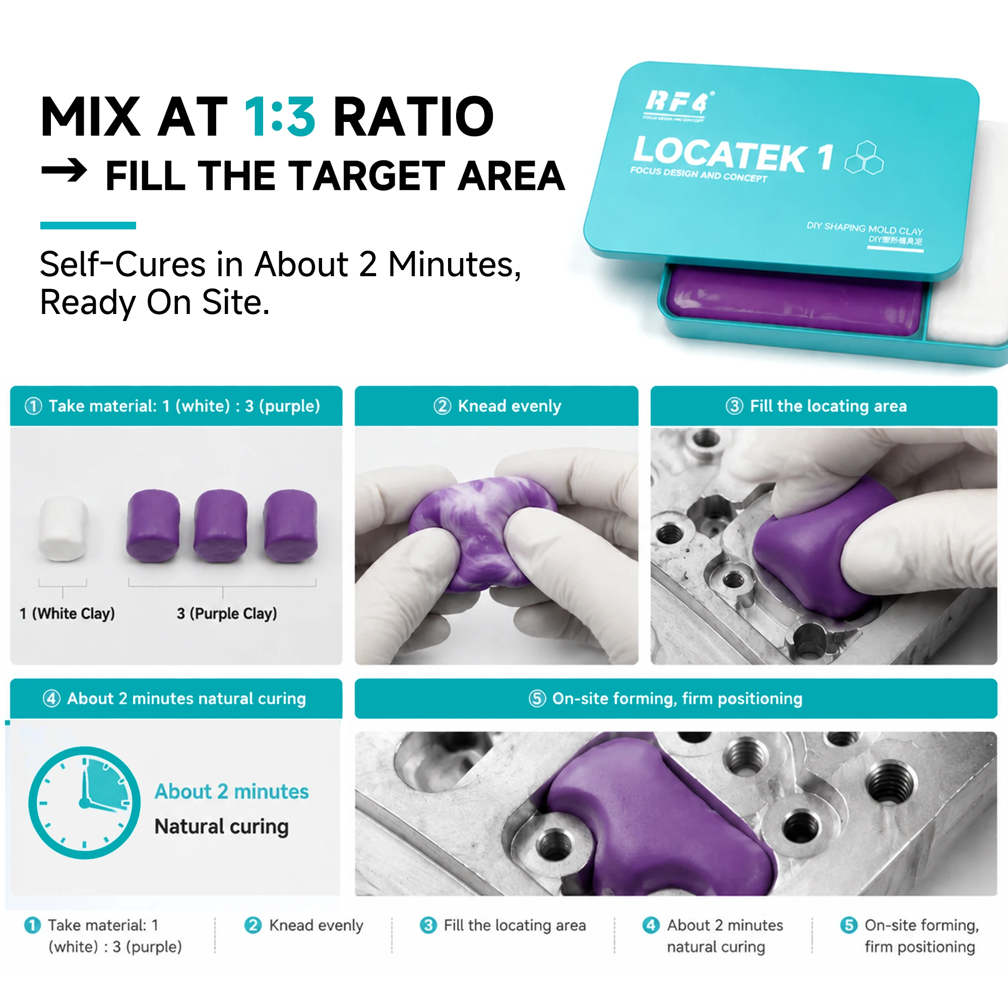 RF4 LOCATEK 1 DIY Silicone Mold Putty Heat Resistant Repair Clay Kit for Phone Motherboard Custom Fixture Making and Positioning