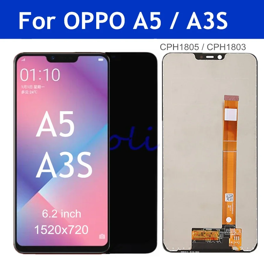 6.2 inch For OPPO A3S CPH1803 LCD a3s Display Screen Touch Panel Digitizer sensor Assembly For OPPO A5 LCD CPH1805 Display