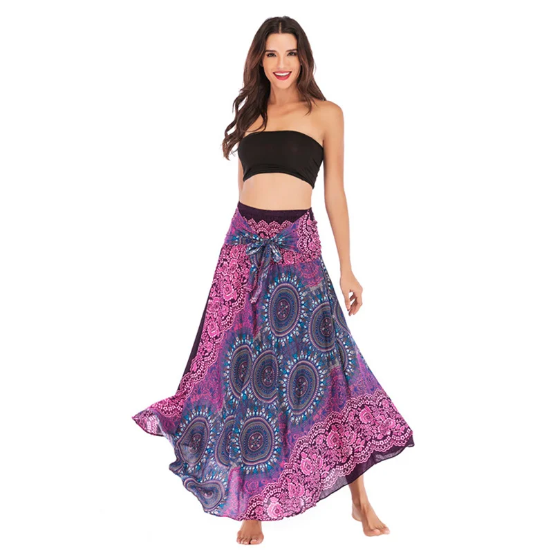 

Ethnic Style Fashion Skirts Women Clothes Roupas Saia Bottom Skirt Woman Long Jupe Bohemian Boho Flowers Elastic Waist Faldas