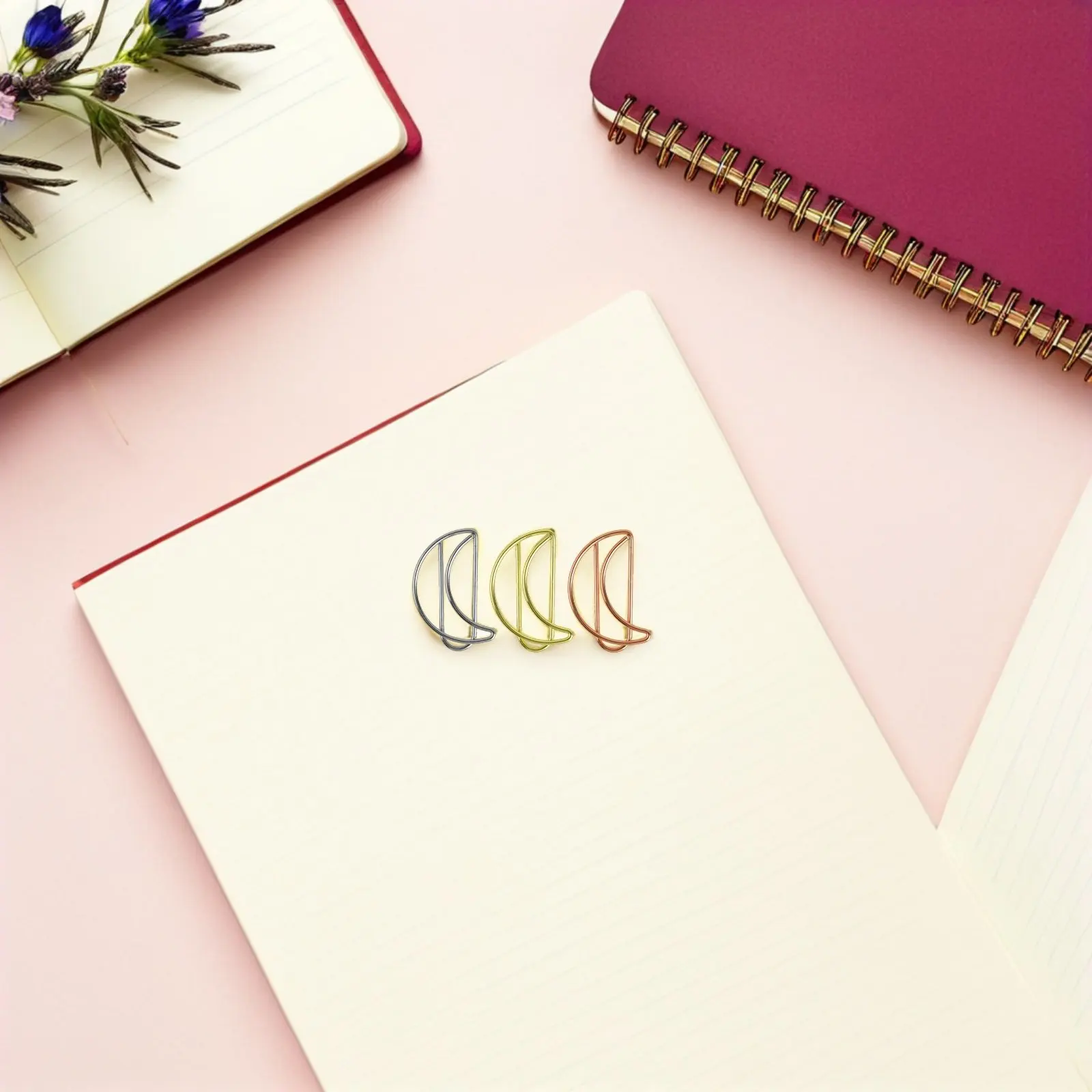 

90Pcs Moon Shape Paper Clips Metal Bookmark Fastener Smooth Edge Office Supplies Planner Clip Desk Organizer Decorative Memo