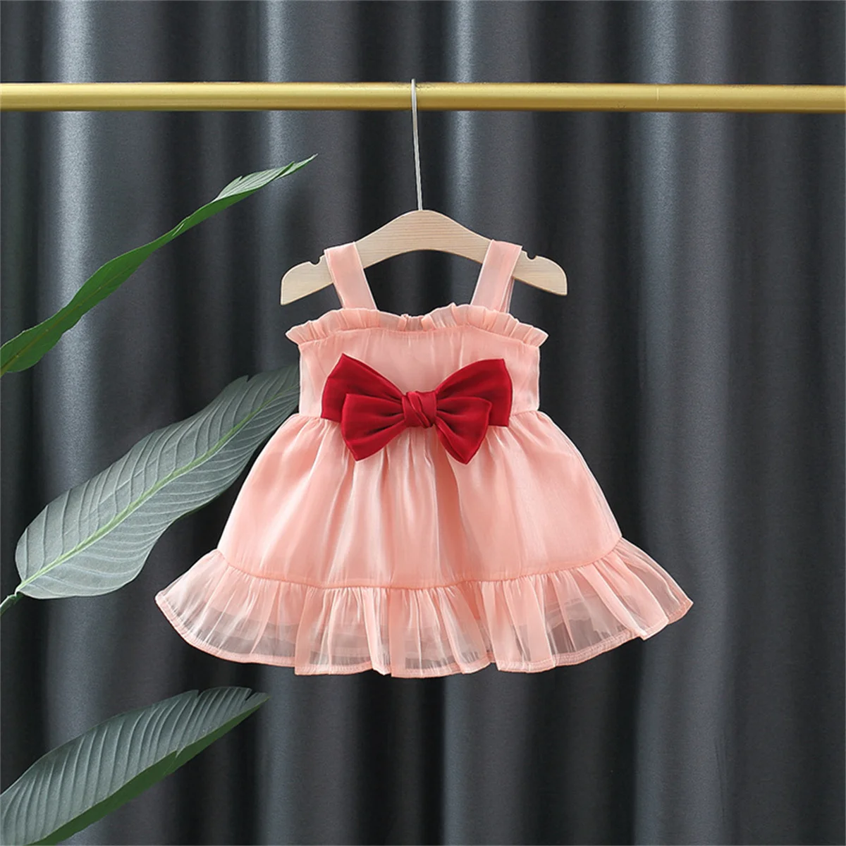 Baby Girl Christmas Dress Baby Princess Dress Summer Bow Strap Beautiful Solid Color Party Birthday Knee Length Clothing