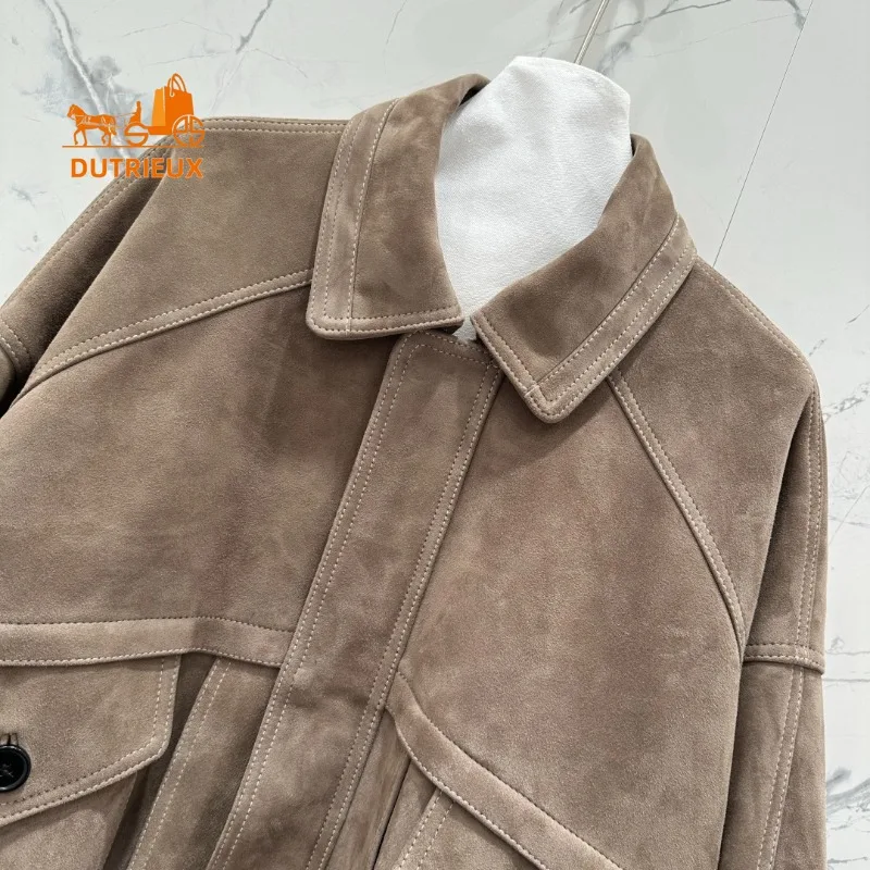 Winter Motorcycle Jacket Lapel Mid-length Unisex Style Deerskin Craftsmanship, 100% Genuine Sheepskin Temperament Fashion Coat
