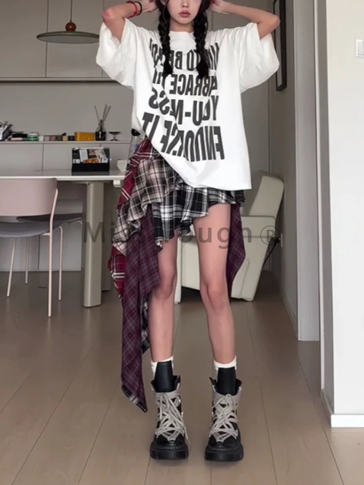 Vintage Mode Grunge Plaid A-Linie Rock Sommer Frauen High Street sexy schlanke Minirock asymmetrische y2k Streetwear Kleidung neu