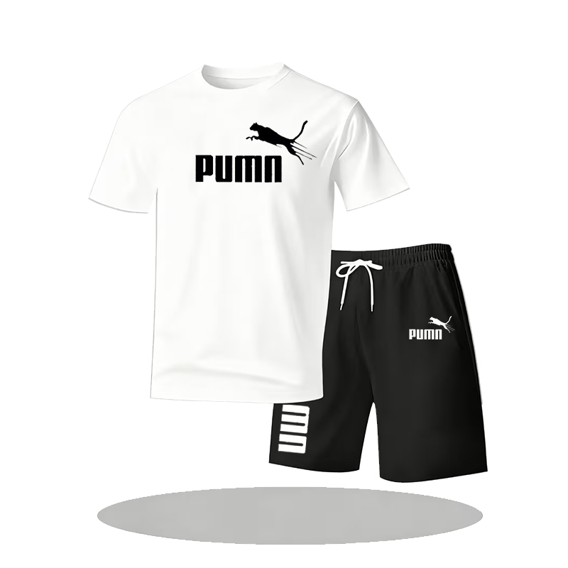  Summer fashion street short sleeved sports suit men's sports shirt set men's round neck short sleeved shorts sports suit 2-piece 