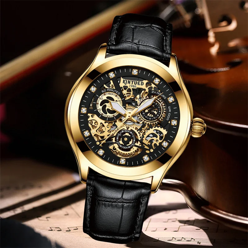 

Kinyued Hot Sale Men Automatic Mechanical Wrist Watch Business Leather Strap Waterproof Luminous Hand Watch For Man