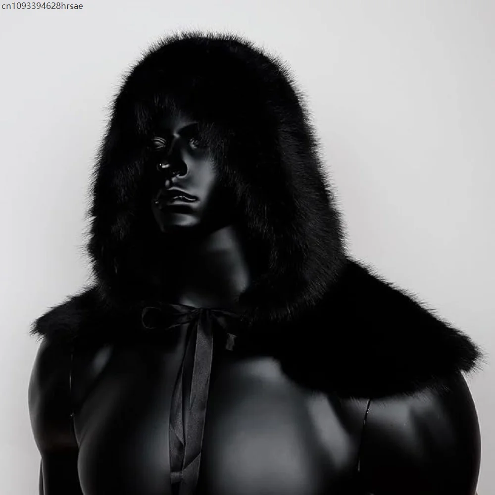 Conjunto de dos piezas de chal, bufanda y sombrero vikingo, disfraz de juego de personaje de cosplay de Halloween de piel de piel