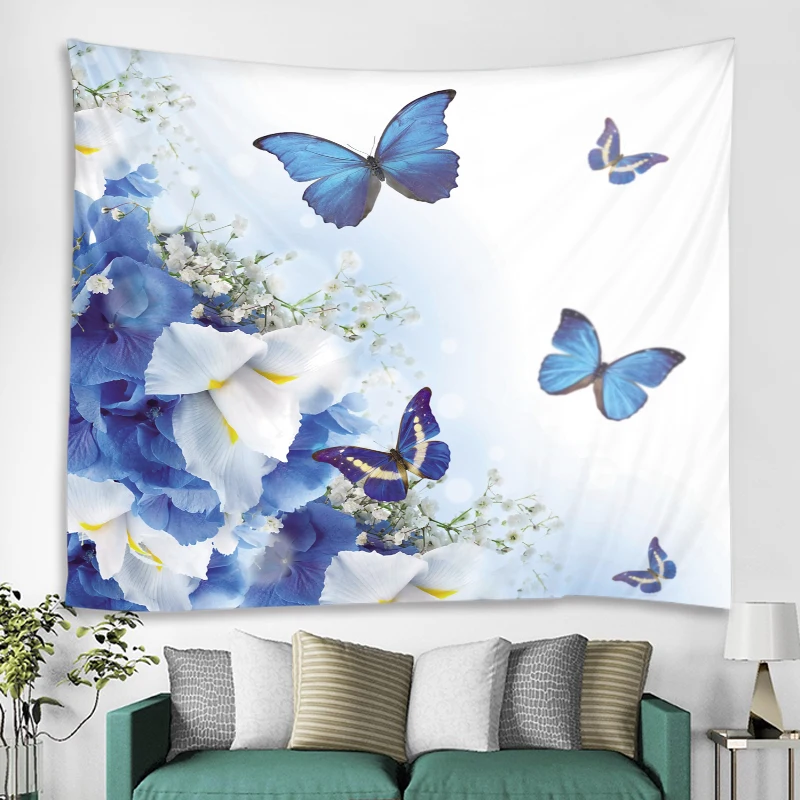 Beautiful Flower Butterfly Mural Tapestry Hippie Wall Hanging Boho Wallcloth Tapestry Art Deco