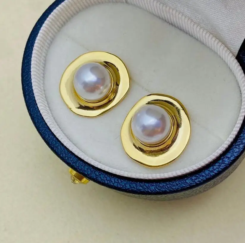 classic pair of 9-10mm south sea round white pearl dangle earring 925s