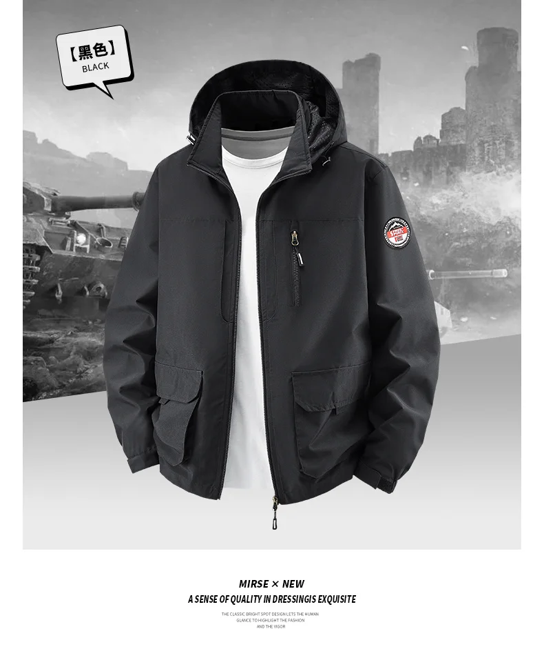 Big Size Men's Hooded Jacket Spring Autumn Casual Outdoor Coat Fashion Middle Aged Male Lightweight Windbreaker Daily Wear Tops