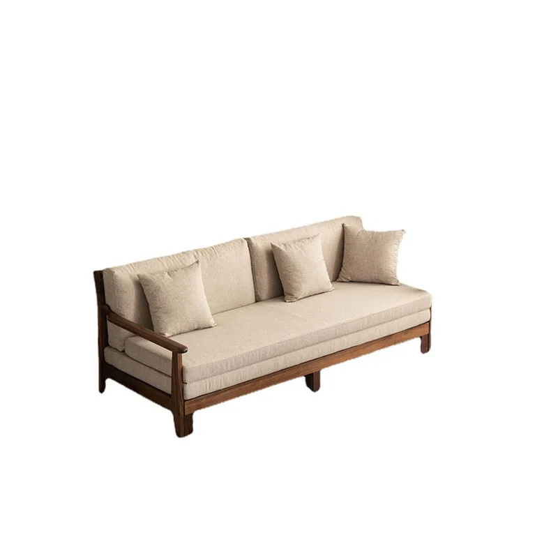 

North American black walnut all solid wood sofa bed light luxury minimalist Nordic style living room sitting and sleeping sofa