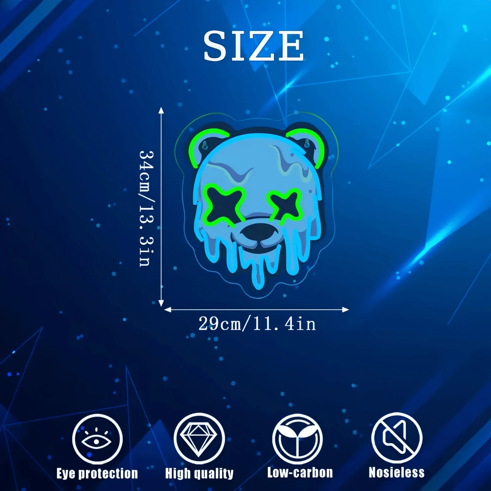 Ice Bear Neon Sign LED Neon Light for Wall Decor, Blue Green Cool Bear Neon Lamp for Bar, Pub, Man Cave, Bedroom, Party, Club Aesthetic, Art Wall Hanging Light, USB Powered