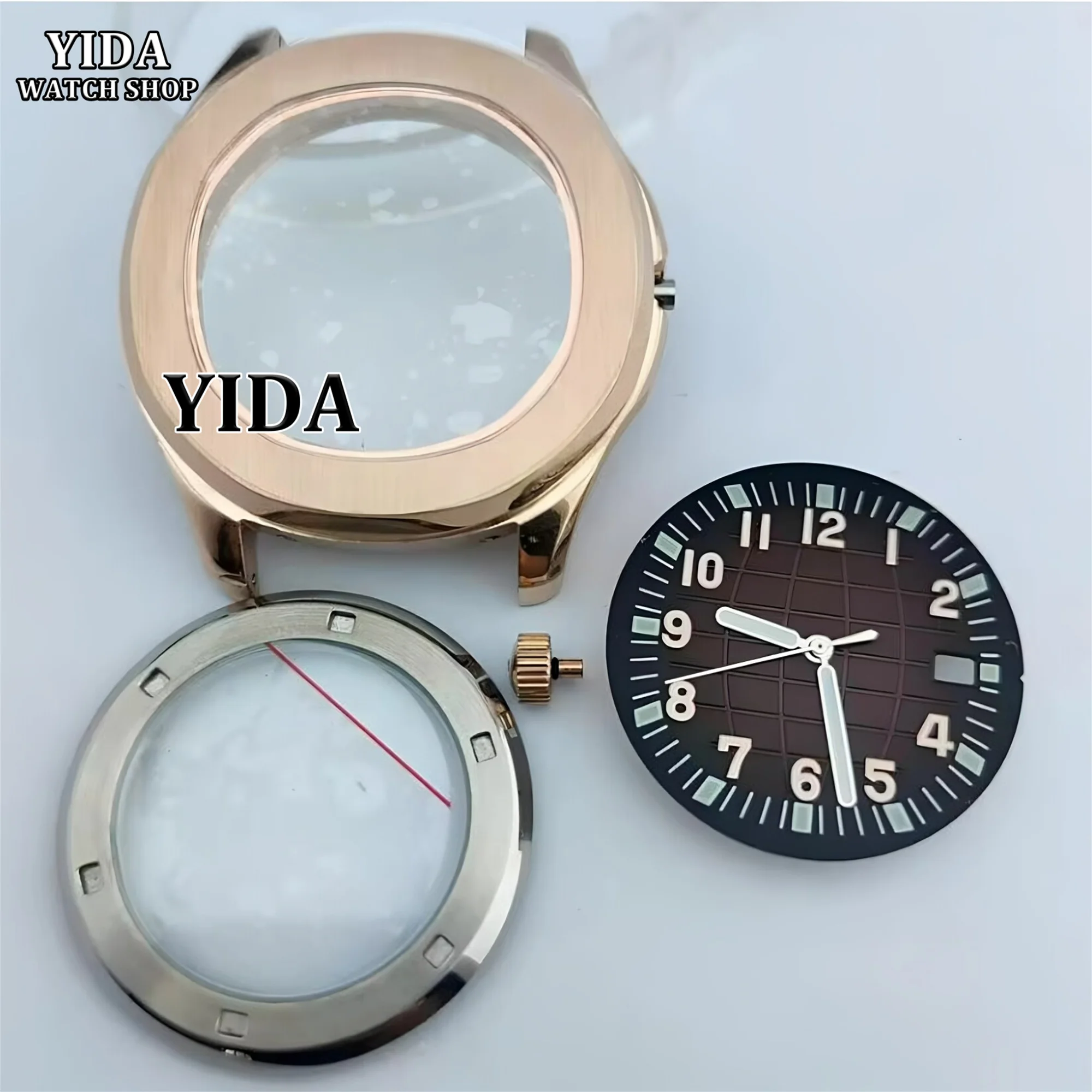 

Rose Gold Case 42mm NH35 WatchCase 32mm Dial Green Luminous Hands 10ATM Waterproof For AQUANAUT Nautilus NH36 Movement Mod Part