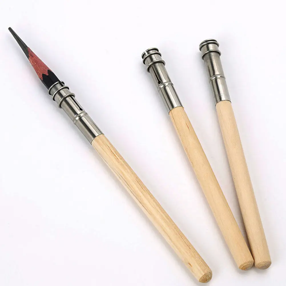 

5Pcs Sturdy Wooden Metal Pencil Extender Easy Install Pencil Lengthener for Students Artists Drawing Sketching School Office