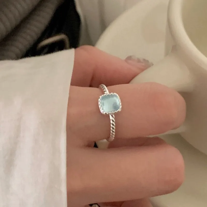 

VENTFILLE кольцо из стерлингового серебра 925 пробы с синим кристаллом для женщин, квадратный поворот, минималистичный корейский Ins, открытые ювелирные изделия, подарок на вечеринку, оптовая продажа