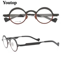 Retro Women Round Eyeglass Frame Men Optical Glasses Frames Pure Titanium Fashion Metal Light Prescription Spectacles Gold Red