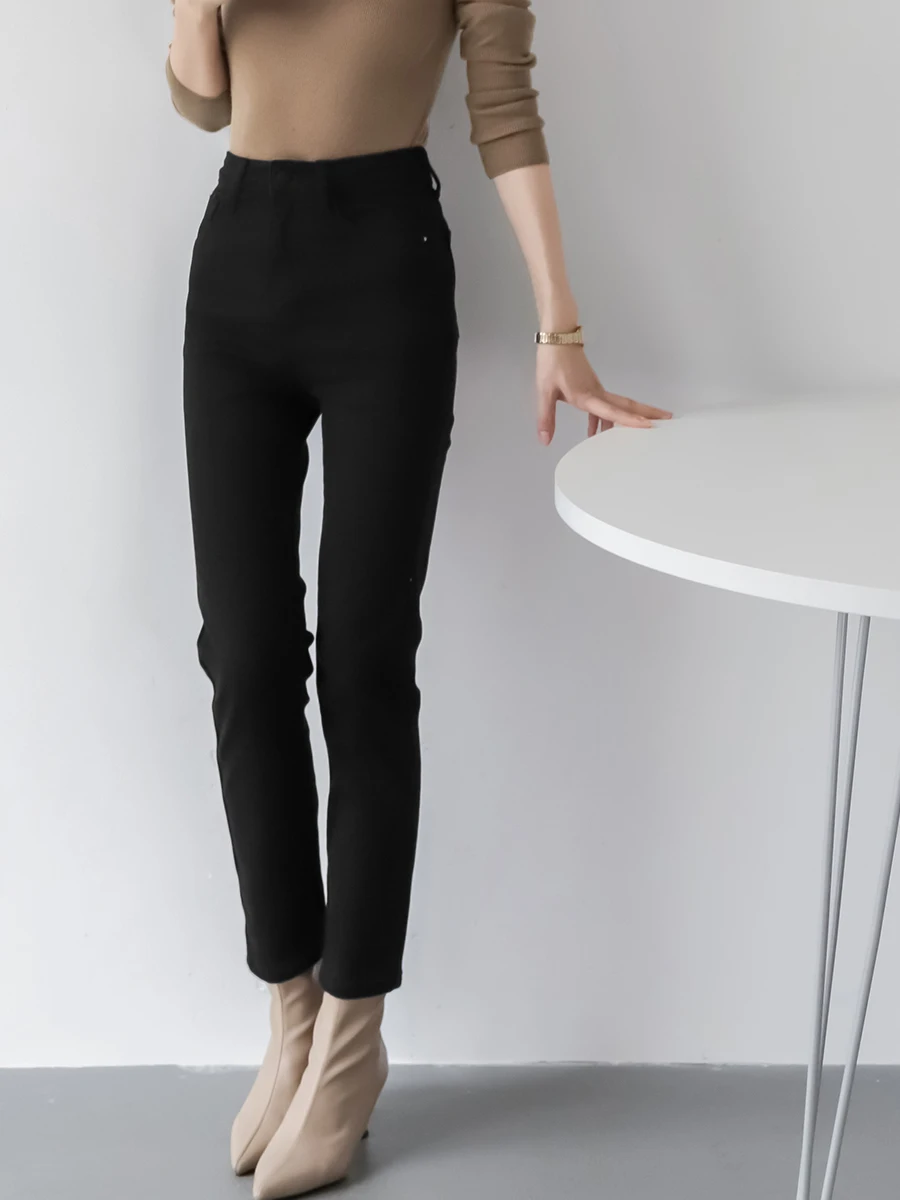 

Slimming Fce Lined Thi Straight Leg Jeans Women's Winter Commute Sle High Waist Long Pants MZOMXO Bla Denim