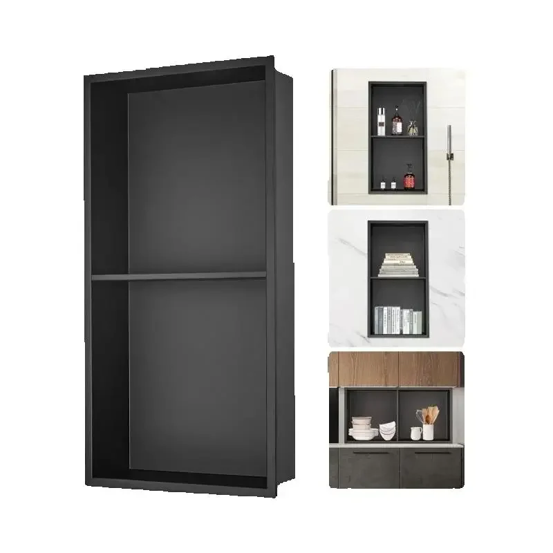 

SucceBuy No Tile Shower Niche 304 Stainless Steel Wall Inserted Niche Recessed Double Shelves for Shower Soap Storage Bathroom