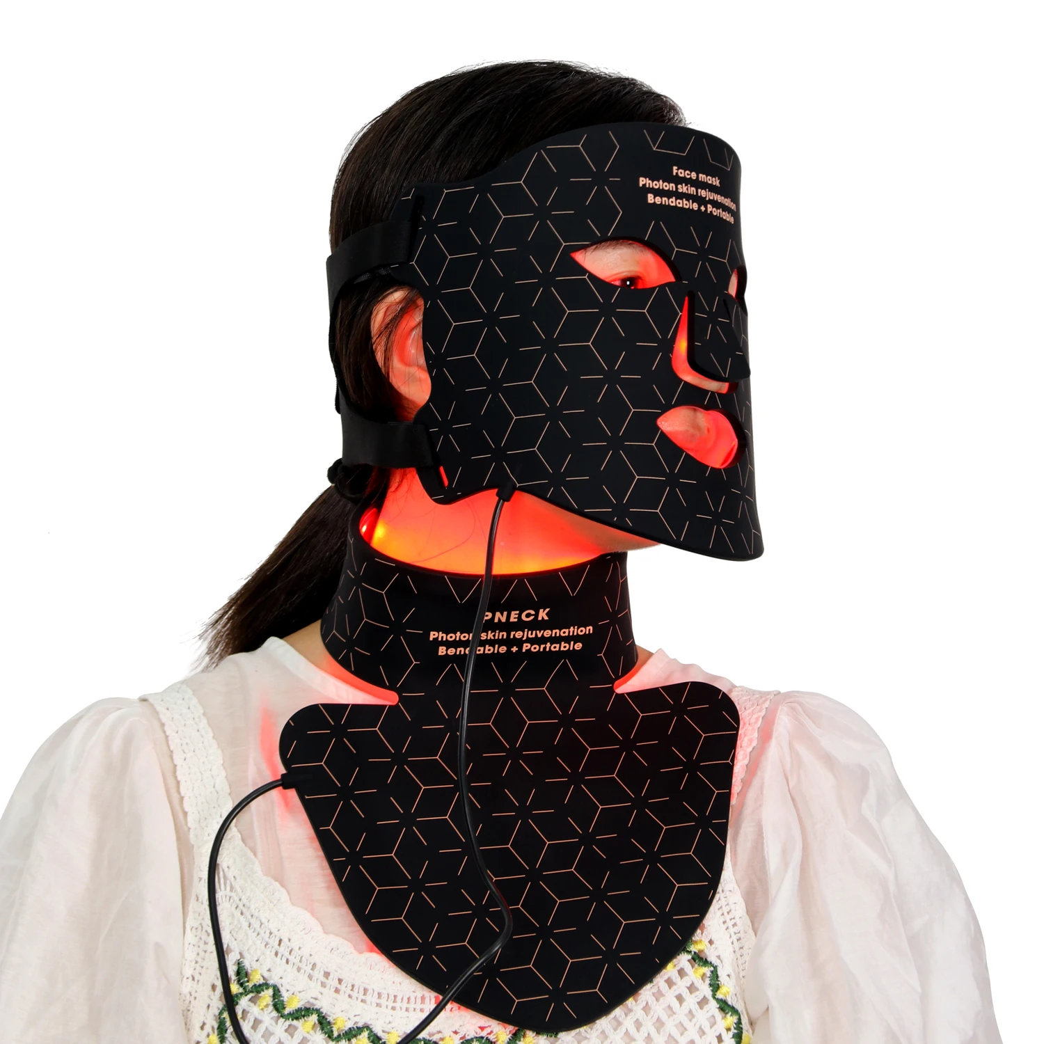 Masque de thérapie à la lumière rouge infrarouge pour le visage et le cou, lumières du cou, 4 couleurs, 660 nm, 1080 LED