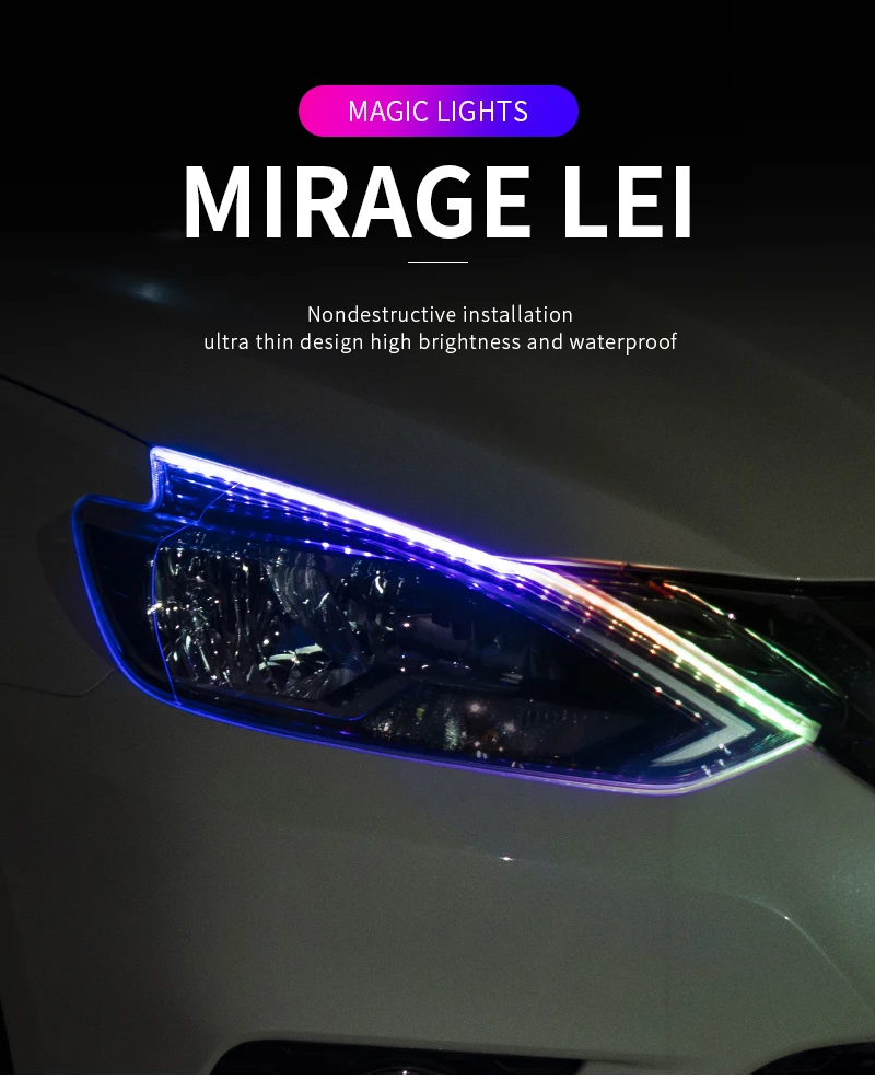 App-gesteuertes DRL Auto-Tagfahrlicht mit Blinker RGB Scan Start Flexibler Symphony Flow LED-Scheinwerferstreifen 12V – Detail 1
