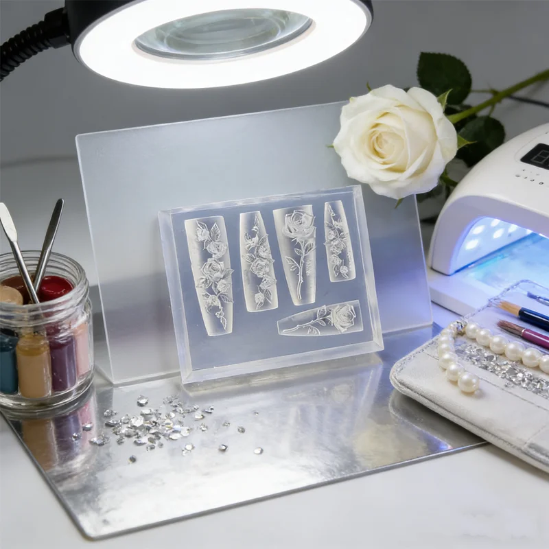 

Многоразовая силиконовая форма для ногтей с цветочным узором, 3D-штамп для винтажного дизайна ногтей, инструмент для маникюра, набор трафаретов для креативного декора ногтей