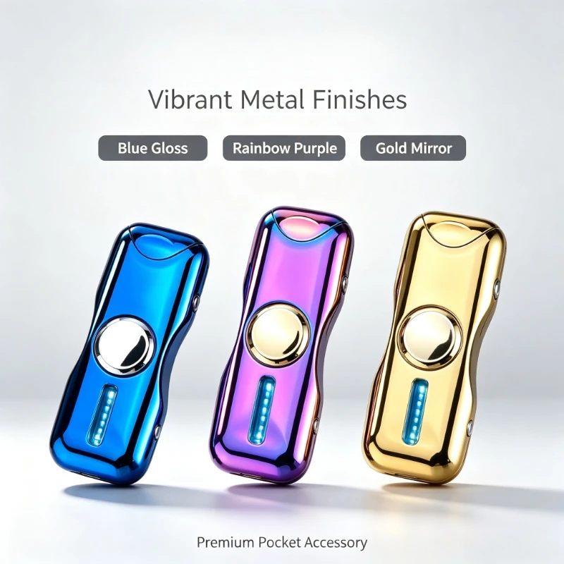 Creative Metal Fidget Spinner Lighter, Double Arc Plasma Flameless Ignition with LED, USB Charging Novel Smoking Present