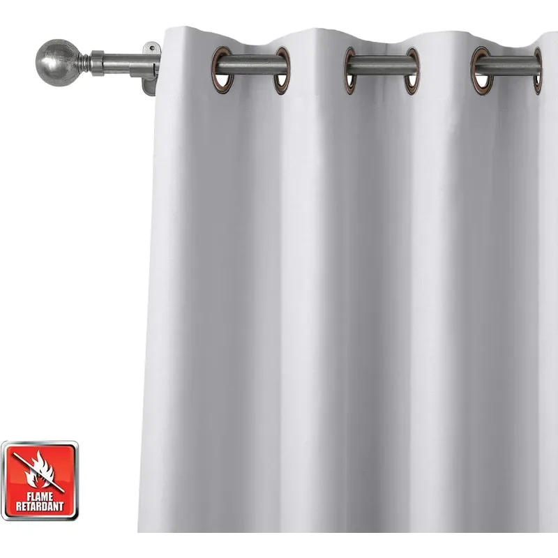 Flame Retardant Curtain Antique Bronze Grommet Eyelet Grayish White 200W x 84L Inch Thermal Insulated Blackout 1 Panel