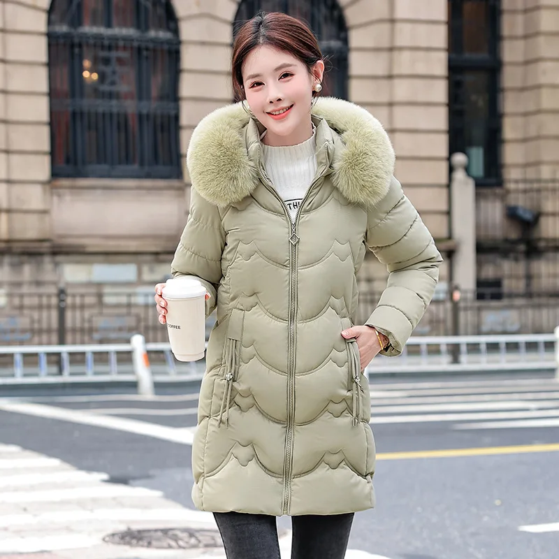 Hooded Women Parkas Coats Mid Lenth Jackets Oversize Solid Zipper Pocket Long Sleeves Thick Slim Casual Office Lady Winter 2025