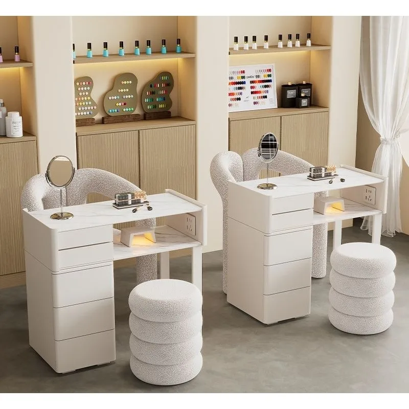 Nail Art Table All Solid Wood Slate Cream Wind Nail Art Table and Chair Set Japanese Single Double Nail Art Glass