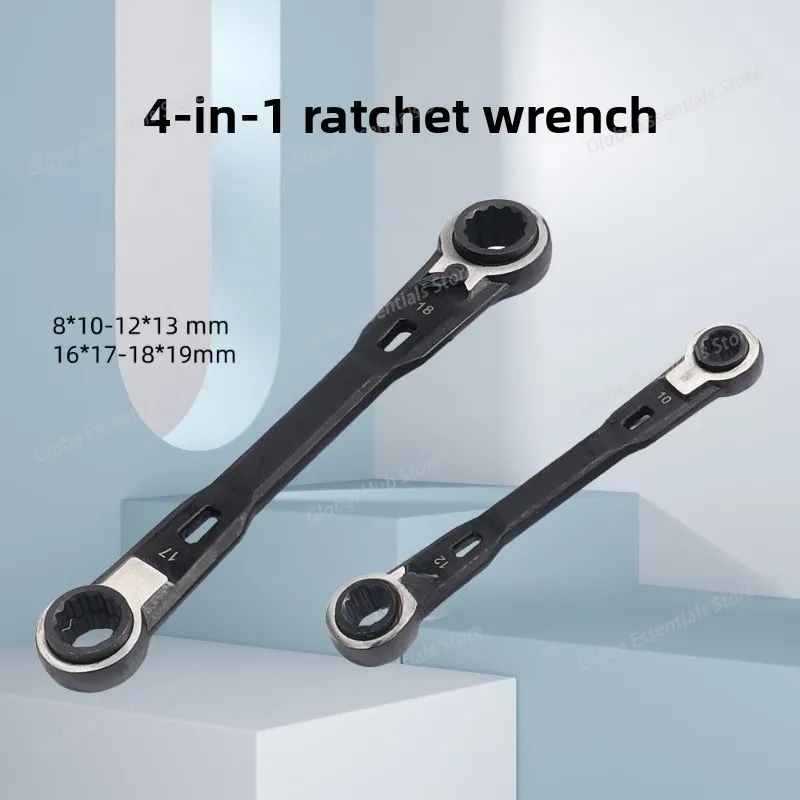 2Pcs 4 in 1 Wrench Set Open Double Purpose Combination Ratchet Wrench Accessories Portable Spanner Repair Tool Metric 8-19mm