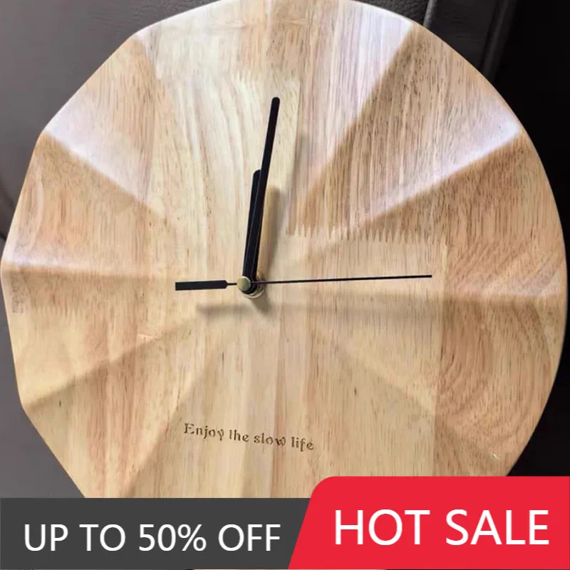 Solid Wood Corner Wall Clock Natural Wood Living Room Decor Silent Quartz Unique Design Premium Home Interior Modern Minimalist