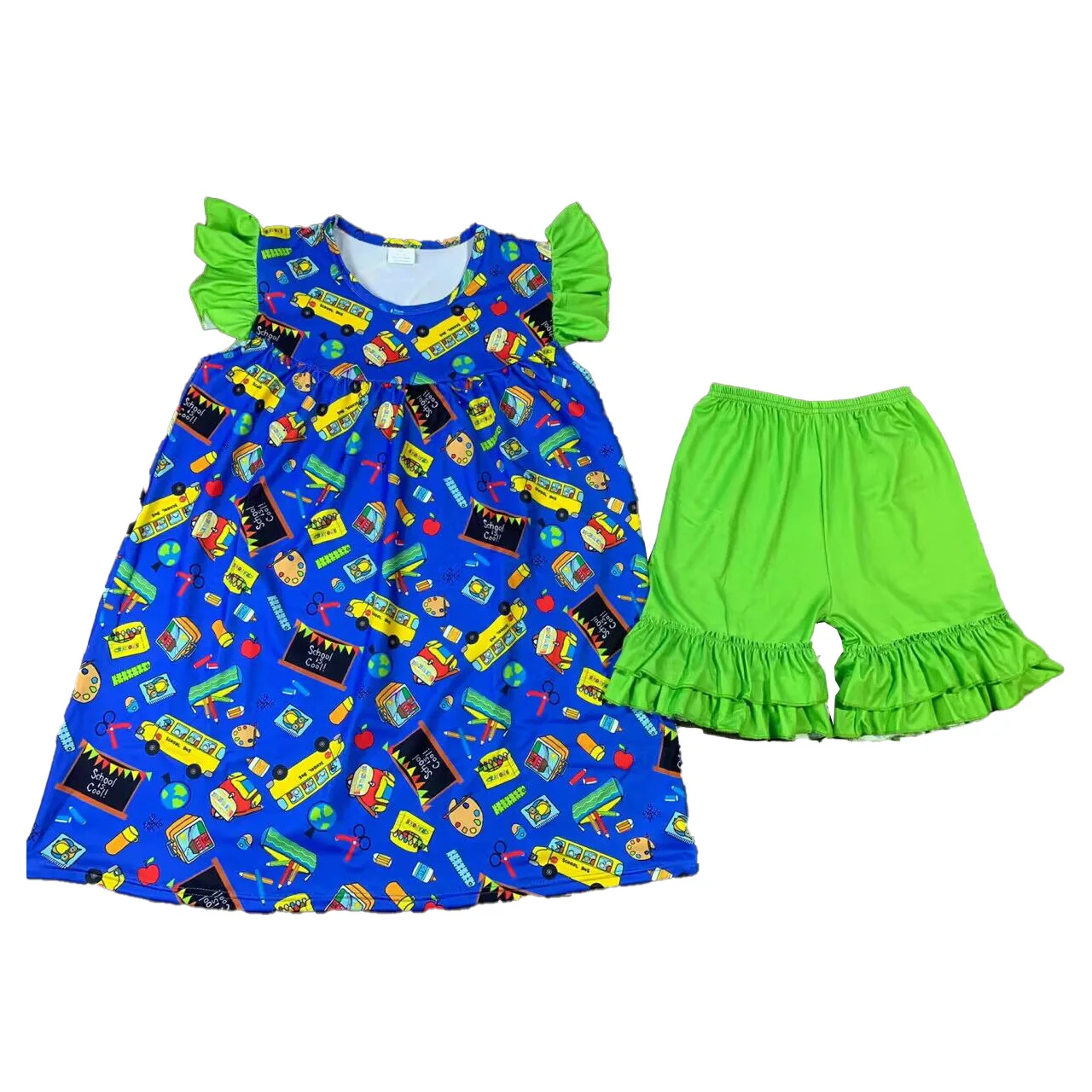 Boutique Little Girls Back To School Outfits Green Study Supplies Short Boys Sets