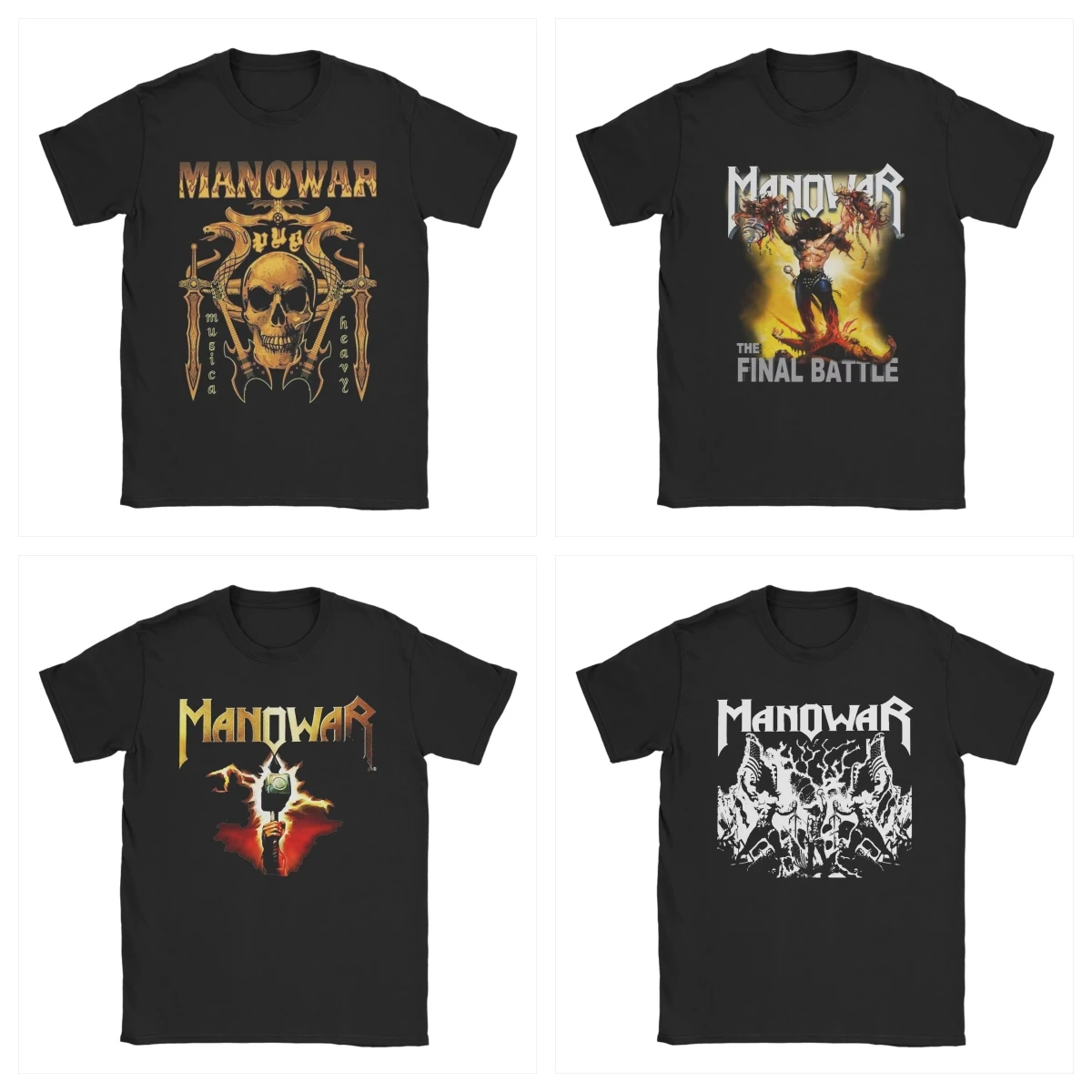 

Manowars Metal T-Shirt Men's Women's Rock Music Funny T-Shirt Crew Neck Cotton Short Sleeve Top Loose Casual Fashion