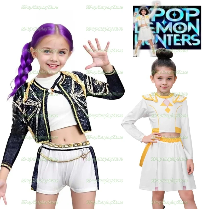 

K-Pop Girls Rumi Singers Matching Outfits for Kids 3-12Y Demon Hunters Zoey Mira Cosplay Costume Halloween Dance Singing Uniform
