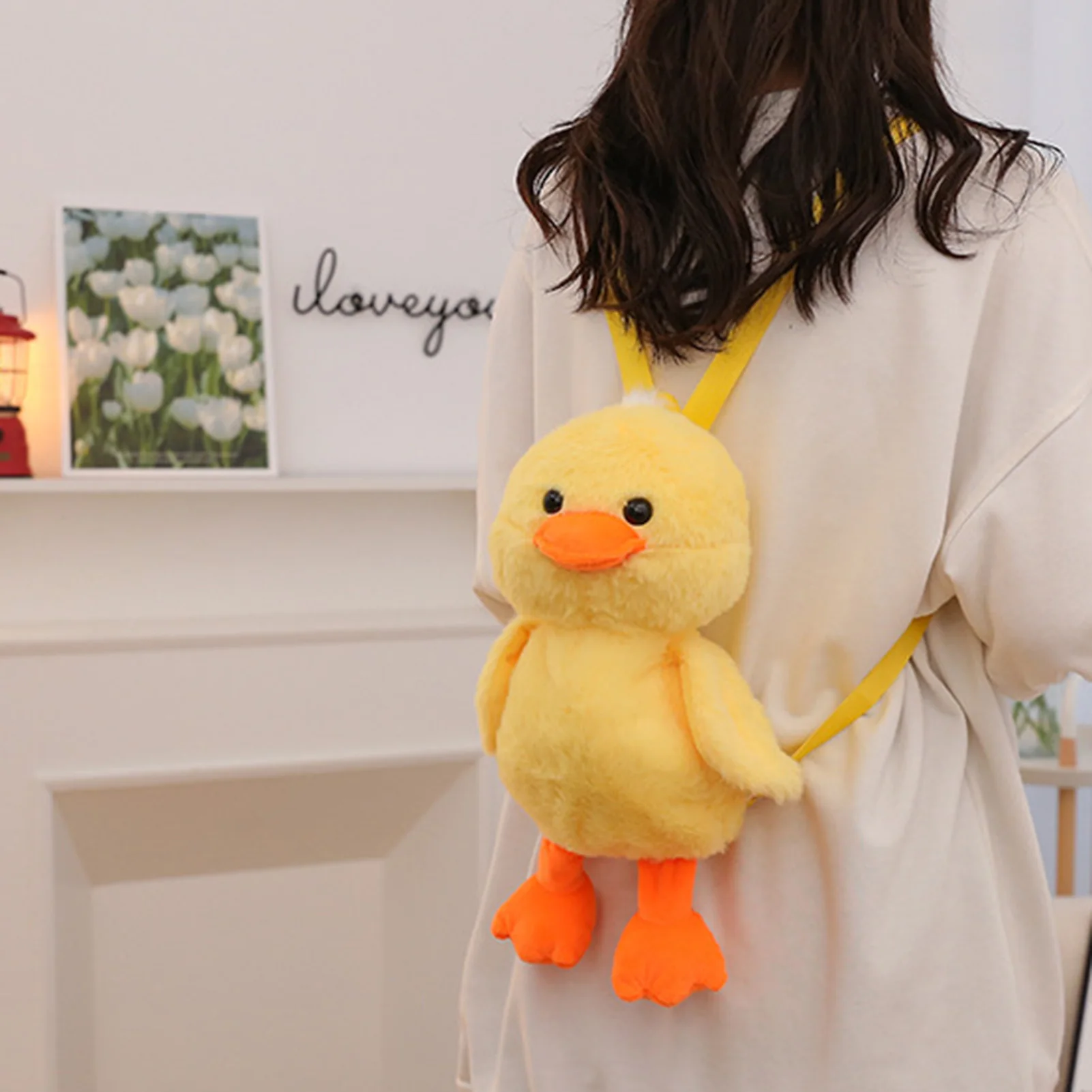 Yellow Duck Plush Backpack Purse Kawaii Soft Fuzzy Purse Handbags Gift for Christmas Children's Day