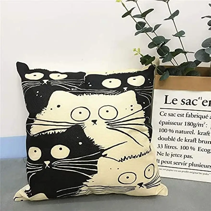 Cute Cat Linen Pillow Cover Pillow Pillowcase 45x45cm Home Living Room Sofa Decoration Pillowcase pillow case