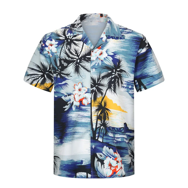 Men's shirt lapel summer short-sleeved new style feather Korean style vacation Hawaii beach designer breathable and comfortable