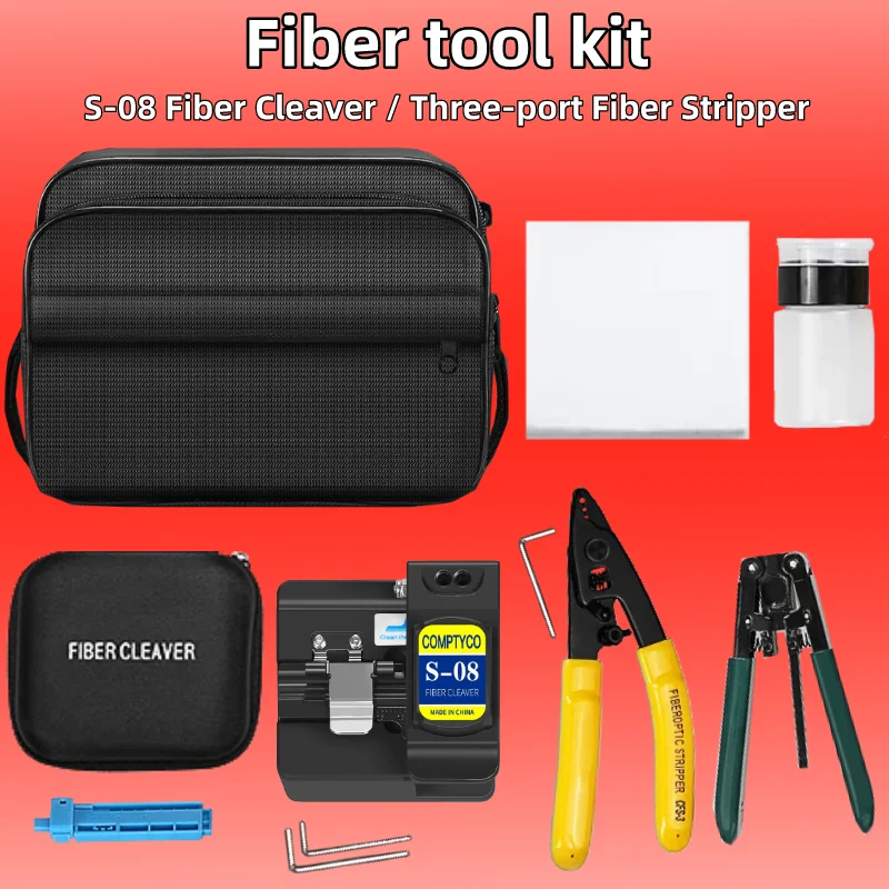 

FTTH Fiber Optic Tool Kit With S-08 Fiber Cleaver Optical Fiber Leather Wire Stripper CFS-3 Three-port Fiber Stripping Pliers