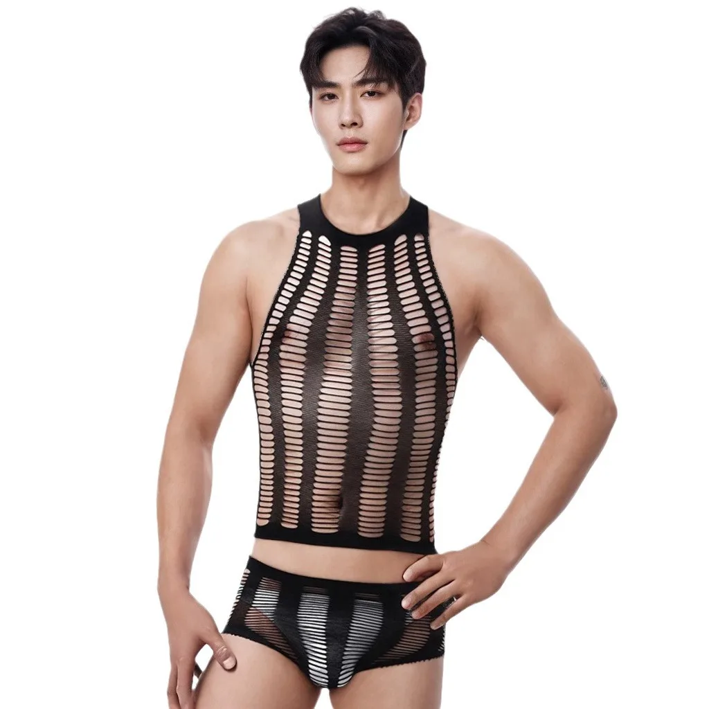 

Bodysuit Men Transparent Sexy Man Lingerie Mesh Sensual See Through Black Tights Fitness Sissy Crotchless Erotic Gay Bodyuit Set