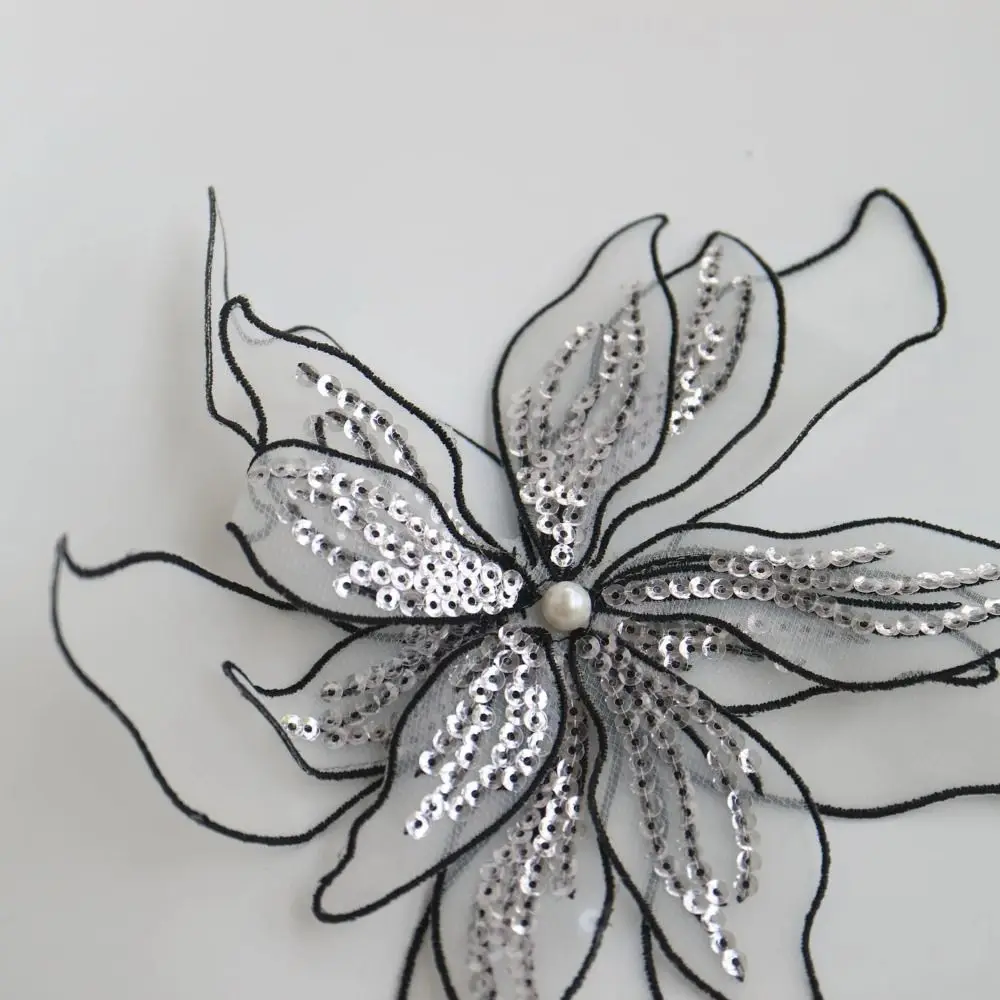 20 см DIY нашивки с цветочной вышивкой, кружевная ткань с блестками, сетчатые нашивки для одежды, пришить свитер, пальто, аксессуары, цветочная тканевая наклейка