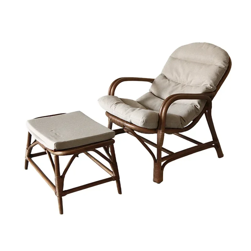 

Natural rattan leisure sofa living room single wabi-sabi wind bed and breakfast balcony courtyard happy elderly rattan chair