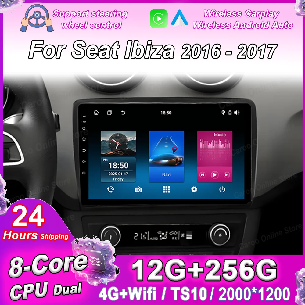 

Car Dvd Android 16 Radio Stereo For Seat Ibiza 2016 -2017 Auto Multimedia Video Player Navigation GPS Carplay Bluetooth NO 2DIN