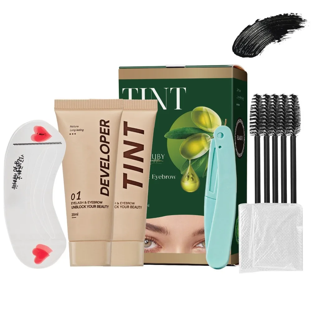 New Long Lasting Lash Color Kit Waterproof Natural Color Fast Dye Kit Black Color 2 In 1 Eyelash Eyebrow Color Kit
