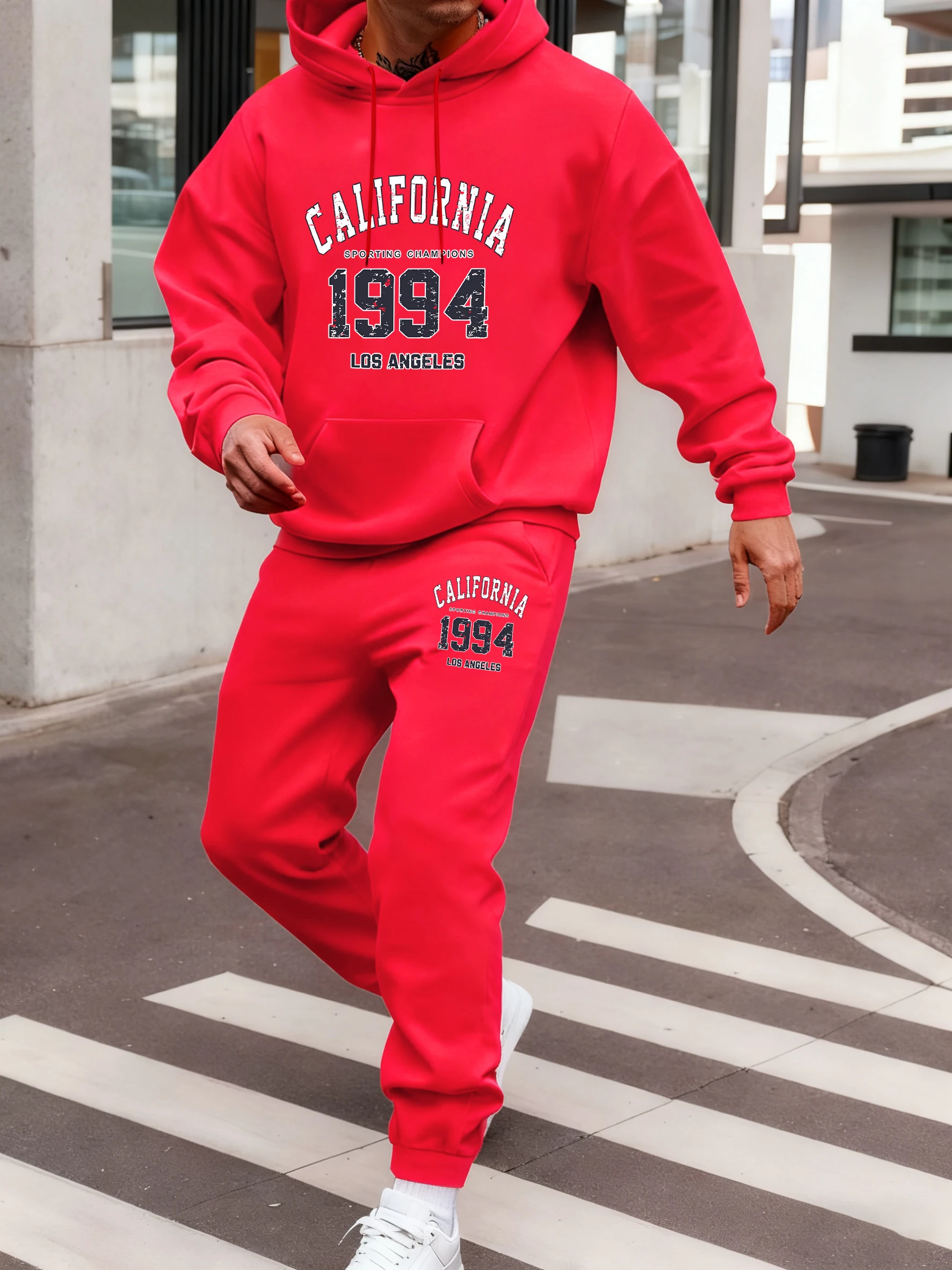 

California 1994 Print Mens Suit Sport Warm Hoodie Set Casual Soft Sweatpants Fleece Vintage Sportswear Autumn Street Long Pants