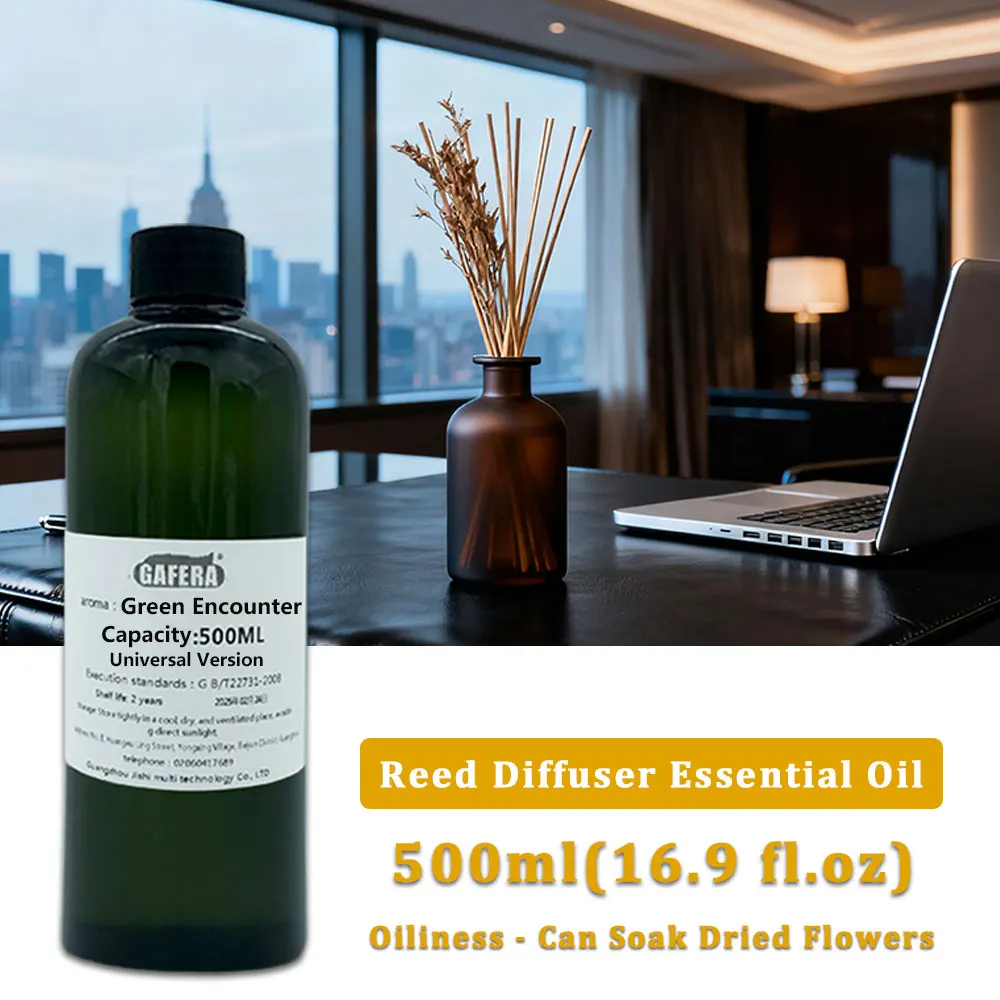 GAFERA 500ml(16.9 fl.oz) Green Encounter Essential Oil, For Vine Diffuser & Flameless Aromatherapy, Diffuser Replenish Aroma Oil